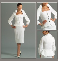8355 VOG PEPLUM SHAPED BUTTON TOP,SKIRT DIVINE PATTERN 14-20